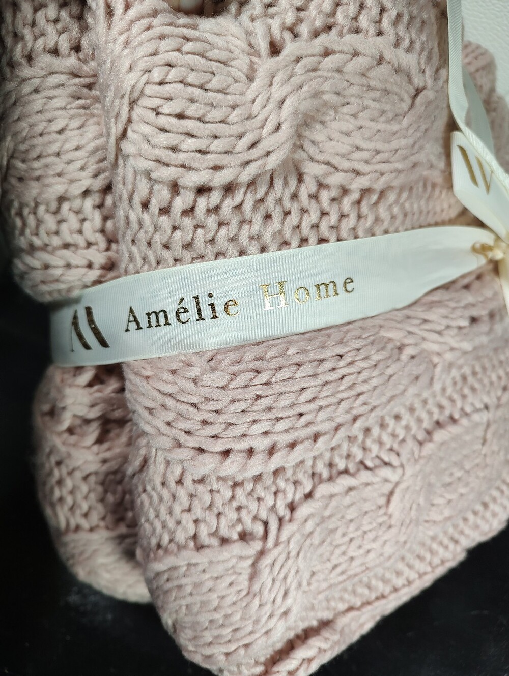 Amelie Home Soft Cable Knit Throw Blanket - Blush Pink New 50 X 60 - Picture 6 of 6